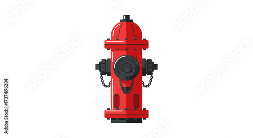 Isolated Red Fire Hydrant with Black Accents and Chains.