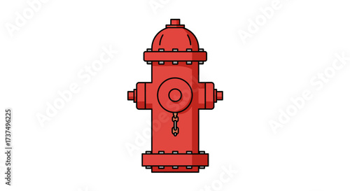 Cartoon Style Red Fire Hydrant with Black Outline Illustration.