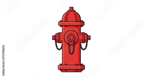 Cartoon Red Fire Hydrant with Chains and Black Outline.