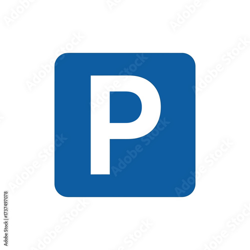 Vector art of parking sign featuring a white letter p on a blue square, indicating a designated area for parking vehicles