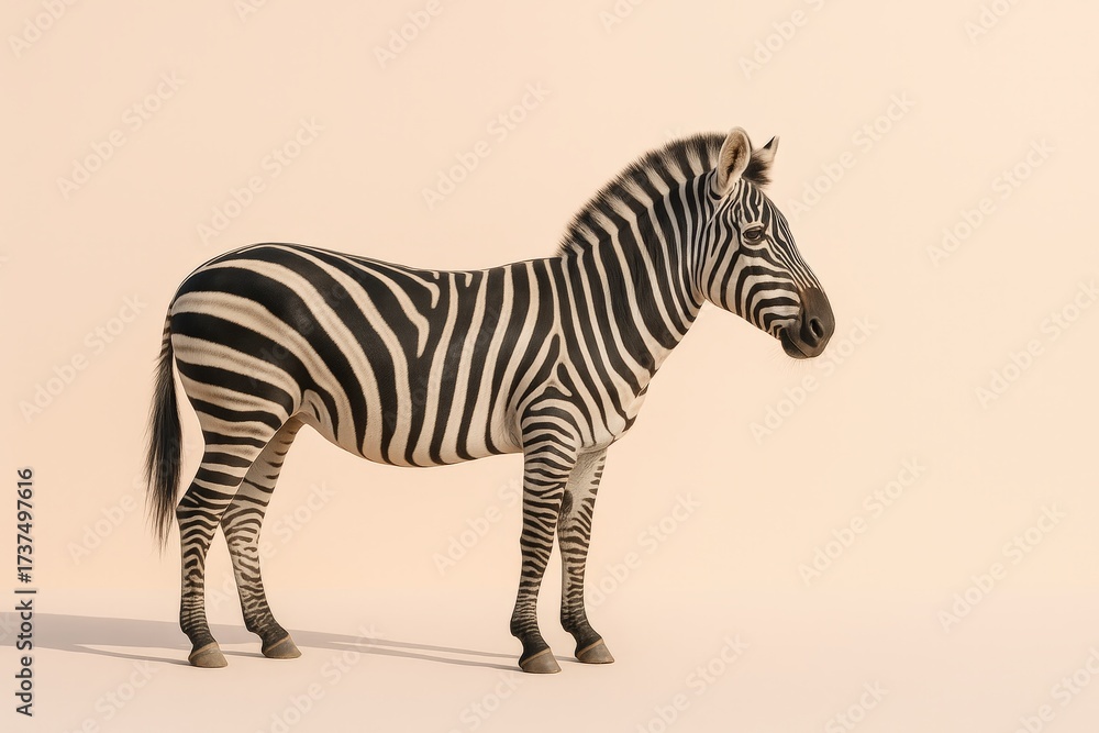 Fototapeta premium Zebra standing on minimalist studio background