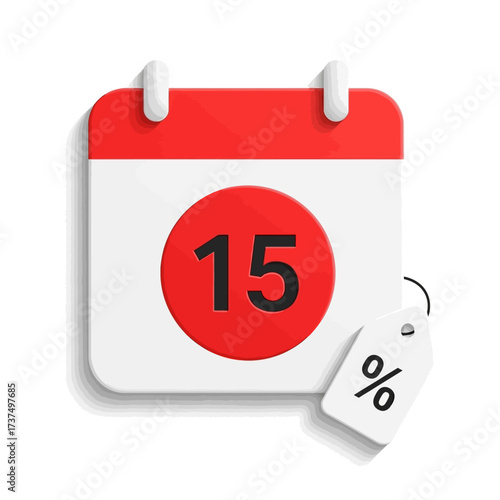 Grab amazing deals on the 15th with this vibrant sale calendar icon, perfect for promoting discounts and special offers to eager shoppers.