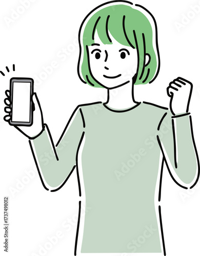 スマホを使っている若い女性のイラスト
