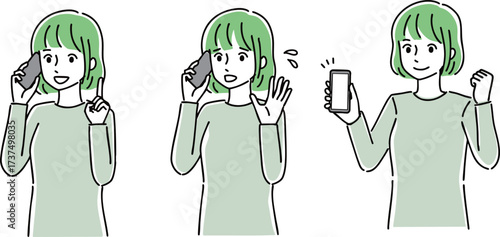 スマホを使っている若い女性のイラスト