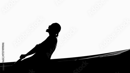 Serene silhouette of determined woman rowing boat, powerful symbol of strength and independence