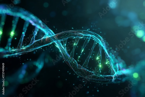 Glowing 3D DNA double helix structure representing genetics and molecular biology