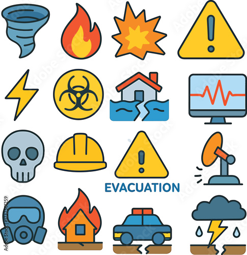 Emergency and Safety Icons for Evacuation and Hazard Awareness