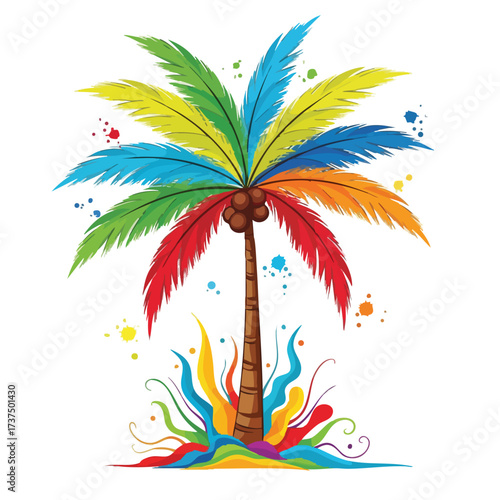 Colorful Rainbow Palm Tree Illustration Art.