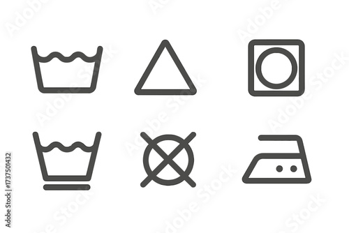 Collection of essential laundry care symbols for clothing and textile washing instructions