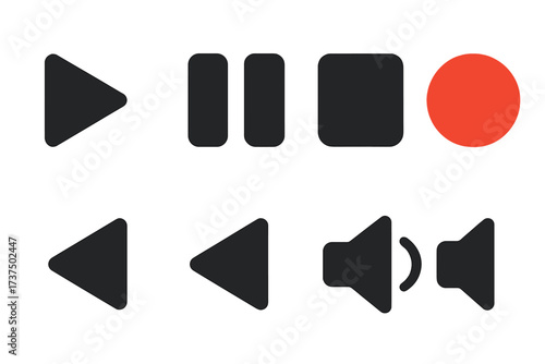 Universal media player control icons including play pause stop record and volume