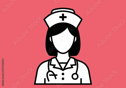 Female Nurse Avatar Icon with Stethoscope and Cross Cap on Solid Pink Background