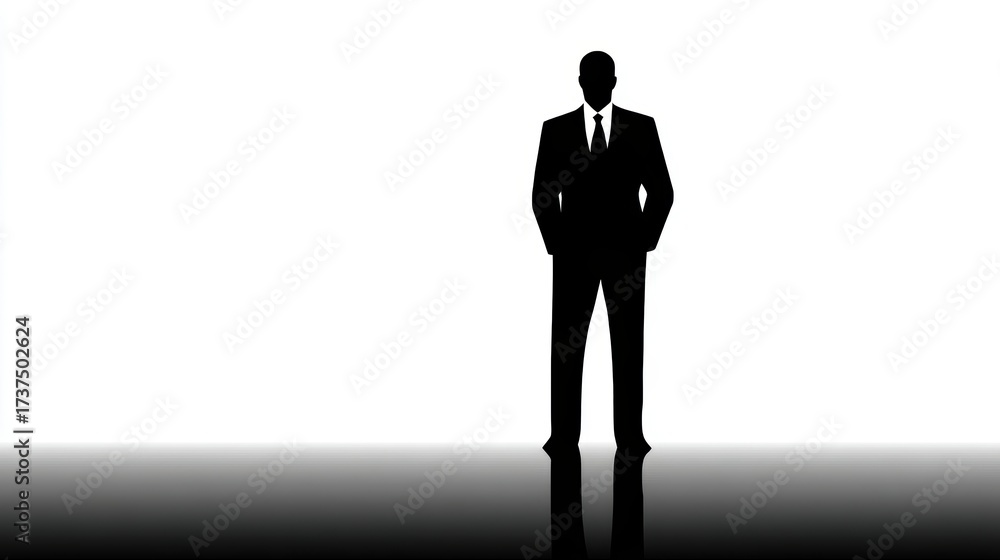 Fototapeta premium Man in suit standing against plain wall professional male figure in formal business suit standing composed against an uncluttered white wall