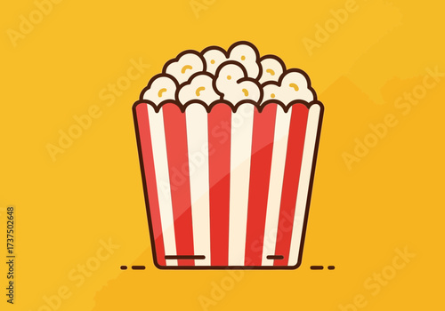 Delicious Popcorn in a Striped Paper Box Ready for Movie Night on a Yellow Background