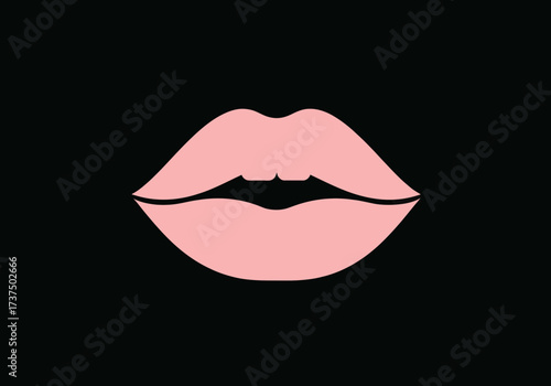 Pink Feminine Lips Vector Icon on Black Background