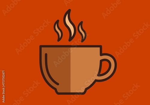 Steaming Coffee Cup on Orange Background, Warm and Relaxing Flat Illustration