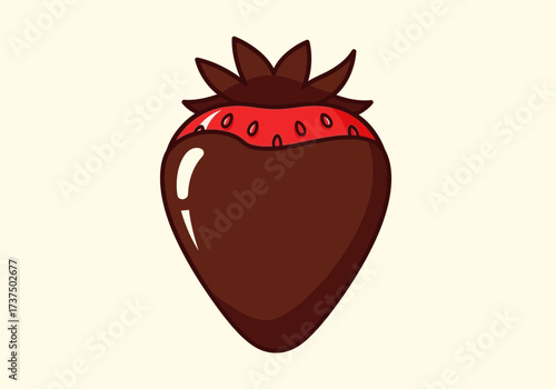 Chocolate Dipped Strawberry Illustration, Sweet Dessert Cartoon Graphic Isolated on Cream Background