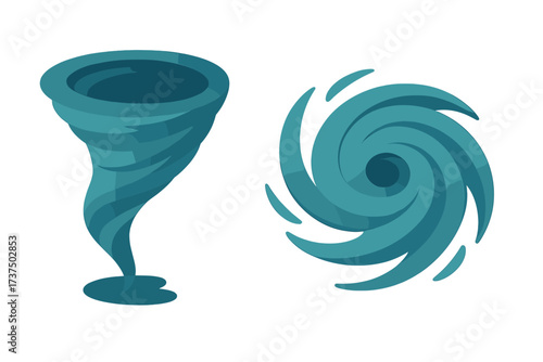 Swirling tornado and cyclone design illustration showcasing weather phenomena in a simple style
