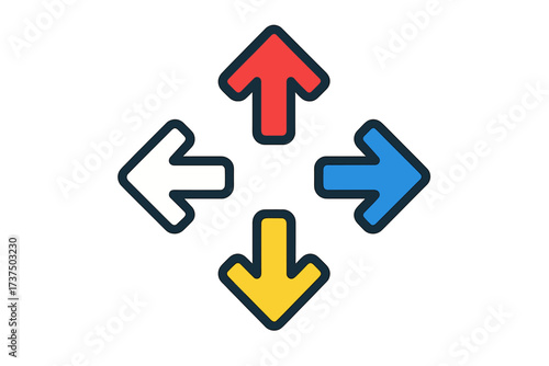 Four colorful arrows pointing in cardinal directions representing choice and movement