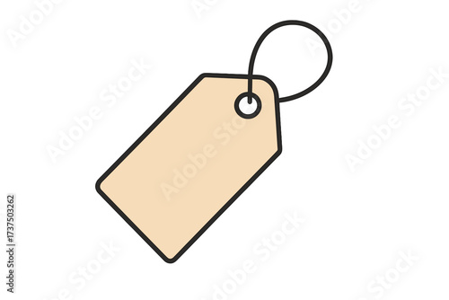 Simple blank beige price tag with black outline and string loop for retail items