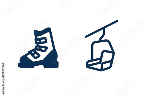 Ski boots and lift illustration for winter sports enthusiasts enjoying the slopes and mountain activities