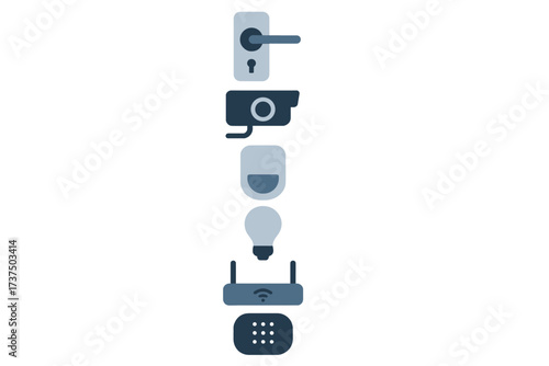 Smart home technology includes door locks, cameras, sensors, light bulbs, and a Wi-Fi router for improved security and convenience
