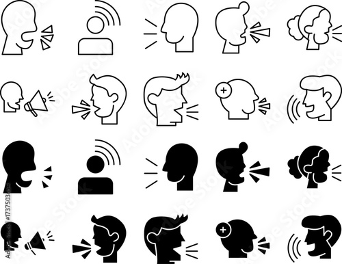 Speaking Icons Set – Communication, Talk, and Voice Vector Collection