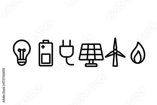 Diverse energy sources represented by icons aiming for sustainable solutions in modern technology