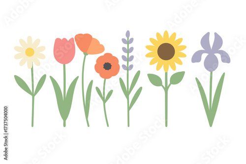 Colorful flowers arranged in a simple design create a cheerful spring atmosphere and showcase nature's beauty
