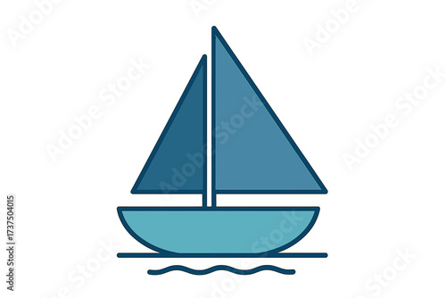 Stylized blue sailboat icon with triangular sails floating on calm water surface