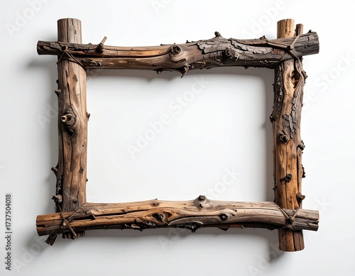 Rustic frame made of weathered logs