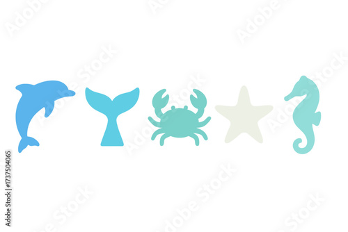 Vibrant stylized marine animals and sea creatures for summer-themed graphic design