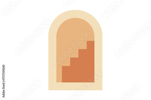 Abstract design showing an arch with stairs creating a visual sense of depth and perspective