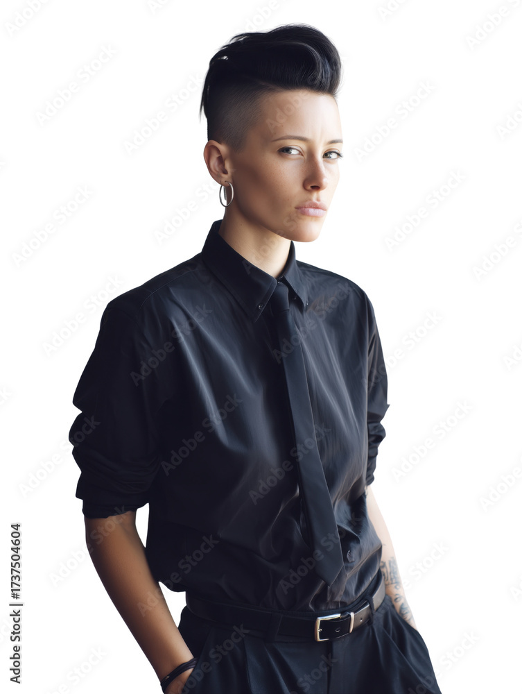 Fototapeta premium Confident Businesswoman in Stylish Suit with Modern Androgynous Look