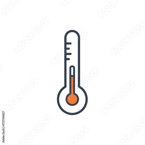 A thermometer with an orange bulb and liquid indicating a temperature reading, set against a white background.