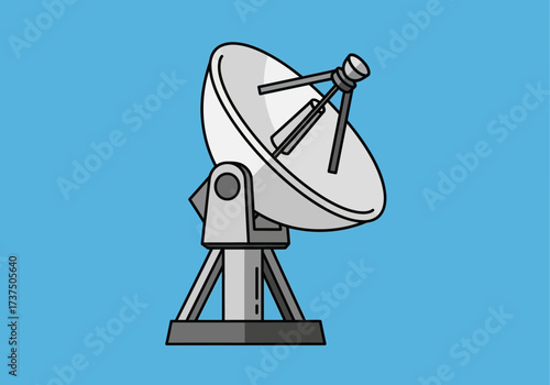 Cartoon Satellite Dish Illustration for Global Communication on Blue Background