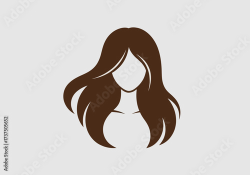 Long Wavy Brown Hair of a Woman with Natural Flowing Movement on a Simple Grey Background