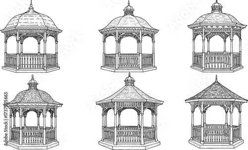 Hand drawn sketches of European architectural landmarks including churches cathedrals and towers