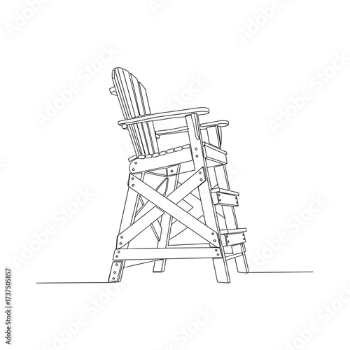 Lifeguard chair in minimalist one-line drawing on white background