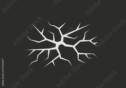 Abstract White Cracks and Fractures Spreading on a Dark Grey Background
