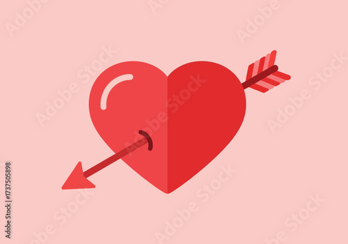 Romantic Red Heart Pierced by an Arrow on a Soft Light Pink Background, Symbolizing Love and Passion