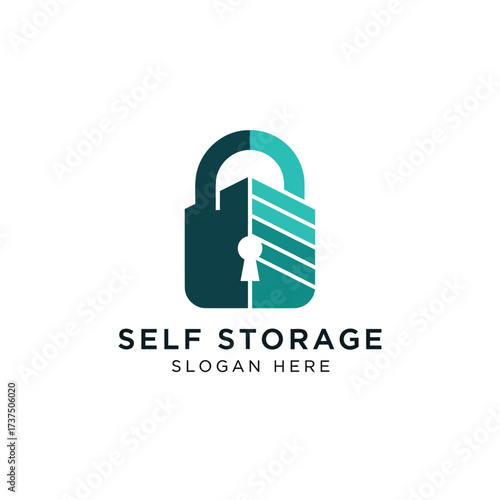 Vector art of self storage logo featuring a modern padlock design, representing security and reliability for storage solutions and space rental