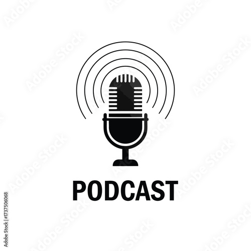 Vector art of podcast microphone with sound waves for audio recording and broadcasting, representing modern communication and content creation
