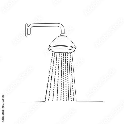 Shower head with running water in minimalist line art style