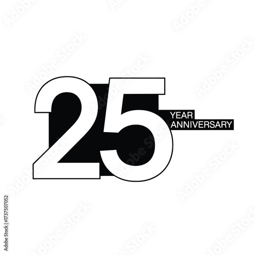 Vector art of 25 year anniversary logo in black and white, representing a milestone, achievement, and celebration of a quartercentury generative ai