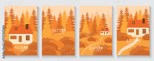Autumn season poster, thanks giving cards or banner template with minimalist design pastel colours, vibrant leaves. Collection of Vintage autumn Flower Market posters with colorful fall leaves trendy.