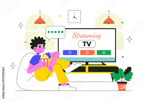 Subscription Streaming TV Vector Illustration Featuring Online Media Platforms with Educational, Entertainment, and News Content in a Flat Background