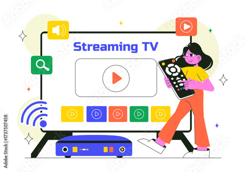 Subscription Streaming TV Vector Illustration Featuring Online Media Platforms with Educational, Entertainment, and News Content in a Flat Background