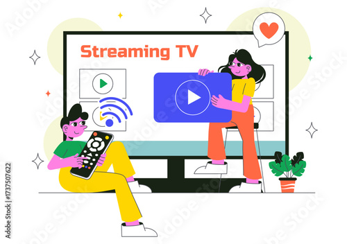 Subscription Streaming TV Vector Illustration Featuring Online Media Platforms with Educational, Entertainment, and News Content in a Flat Background