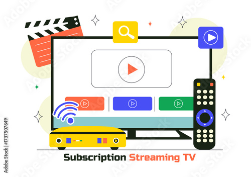 Subscription Streaming TV Vector Illustration Featuring Online Media Platforms with Educational, Entertainment, and News Content in a Flat Background