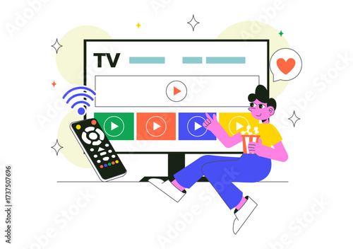 Subscription Streaming TV Vector Illustration Featuring Online Media Platforms with Educational, Entertainment, and News Content in a Flat Background